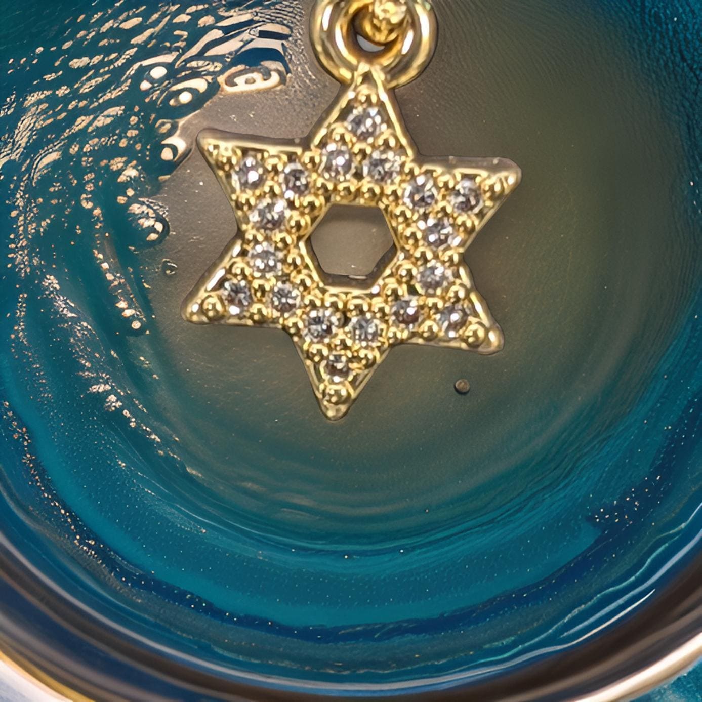 Dainty Star of David on a chain of blue crystals and sparkling gold accents