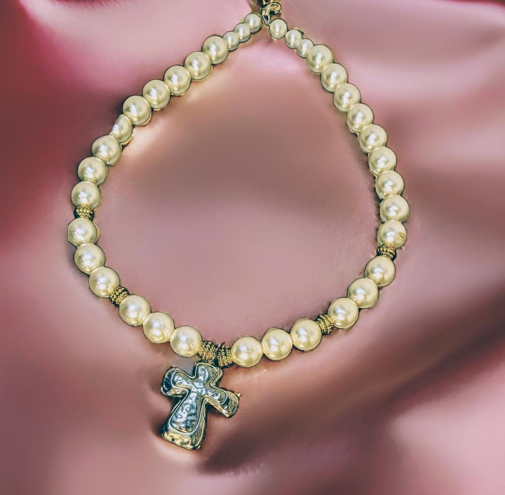 Vintage Cross with pearls and gold