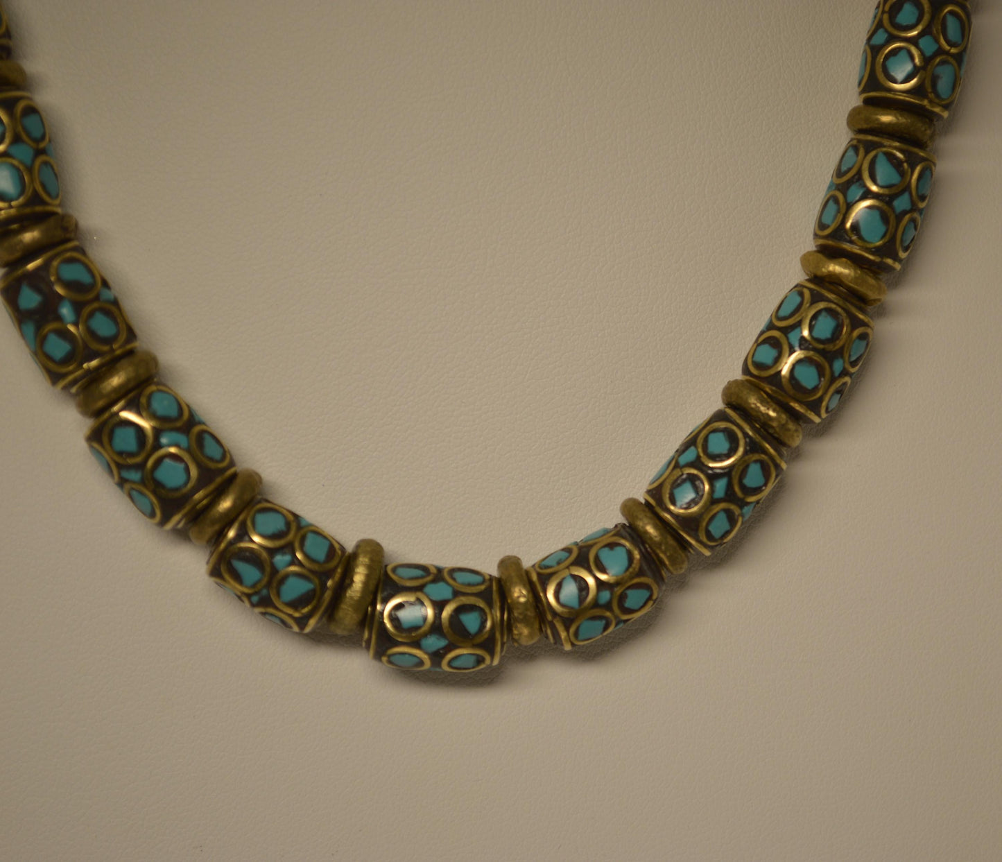 Turquoise and brass Nepali beaded necklace