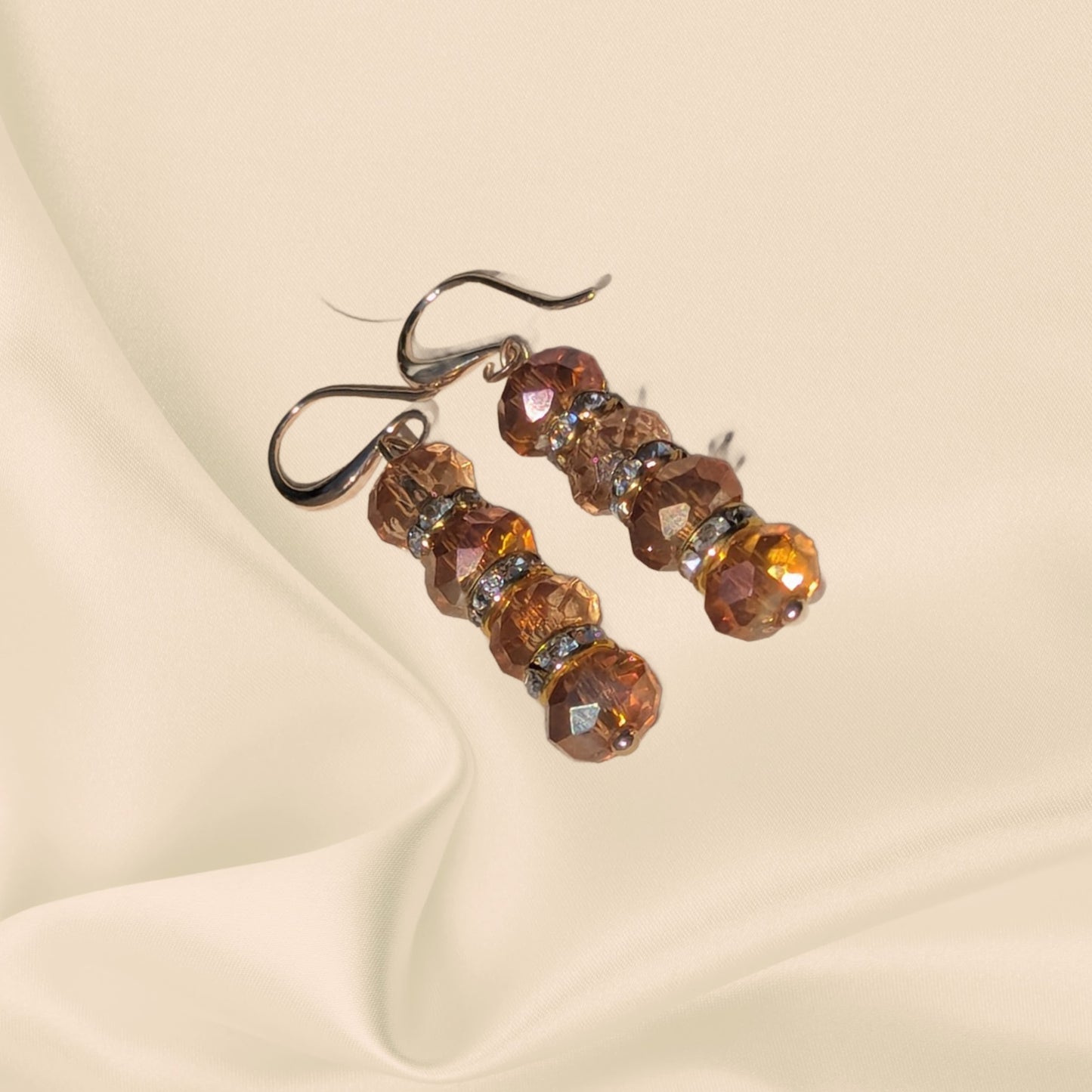 Crystal drop earrings, golden color