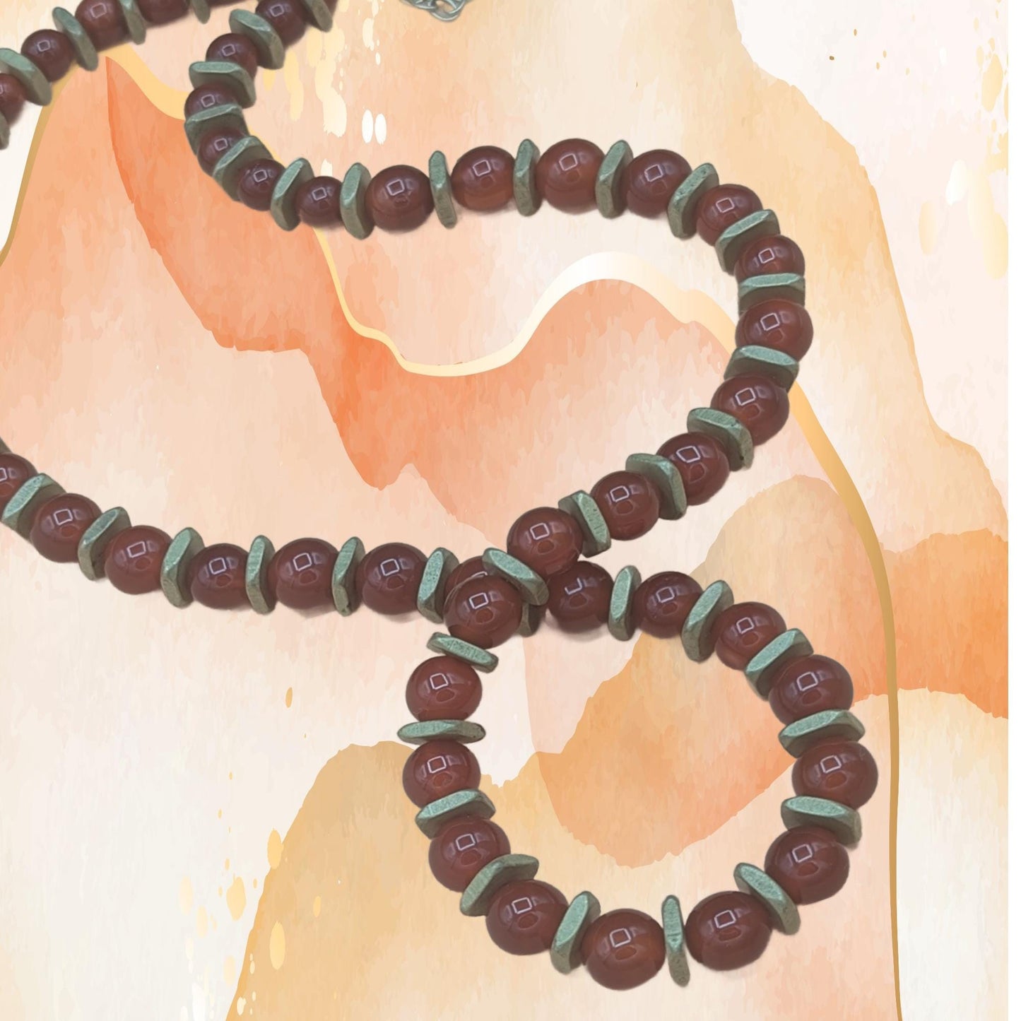 Carnelian beads surrounded by brushed gold squares