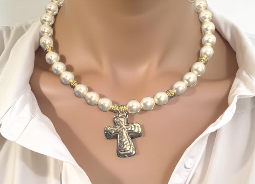 Vintage Cross with pearls and gold