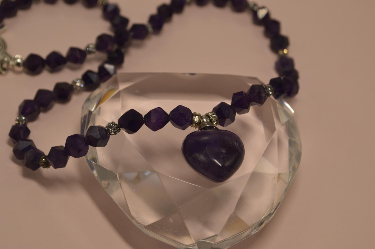Amethyst necklace with perfume bottle pendant