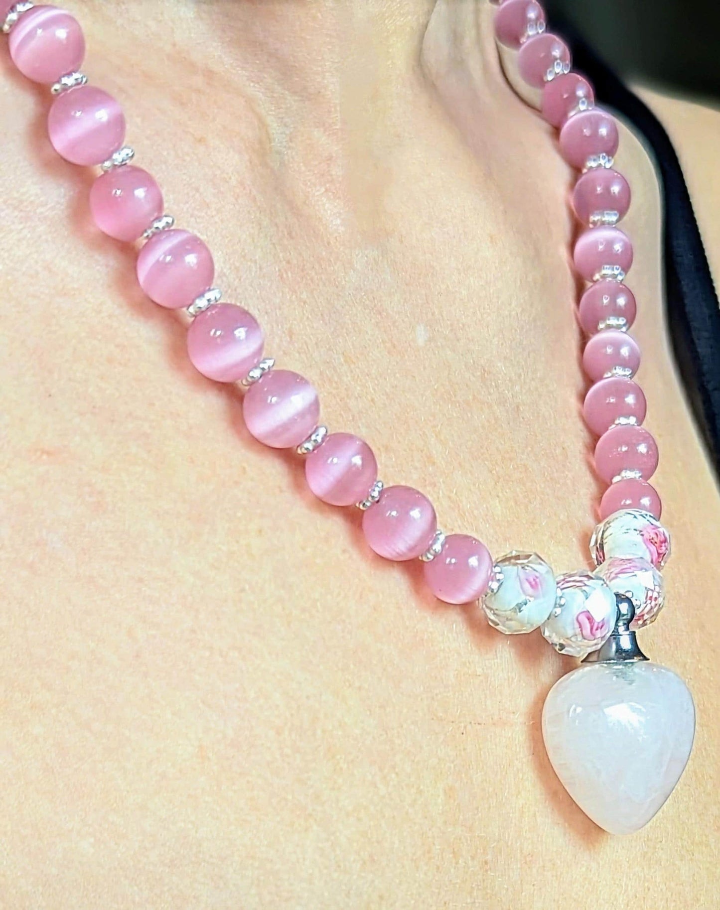 Rose Quarts Perfume Bottle Pendant Necklace