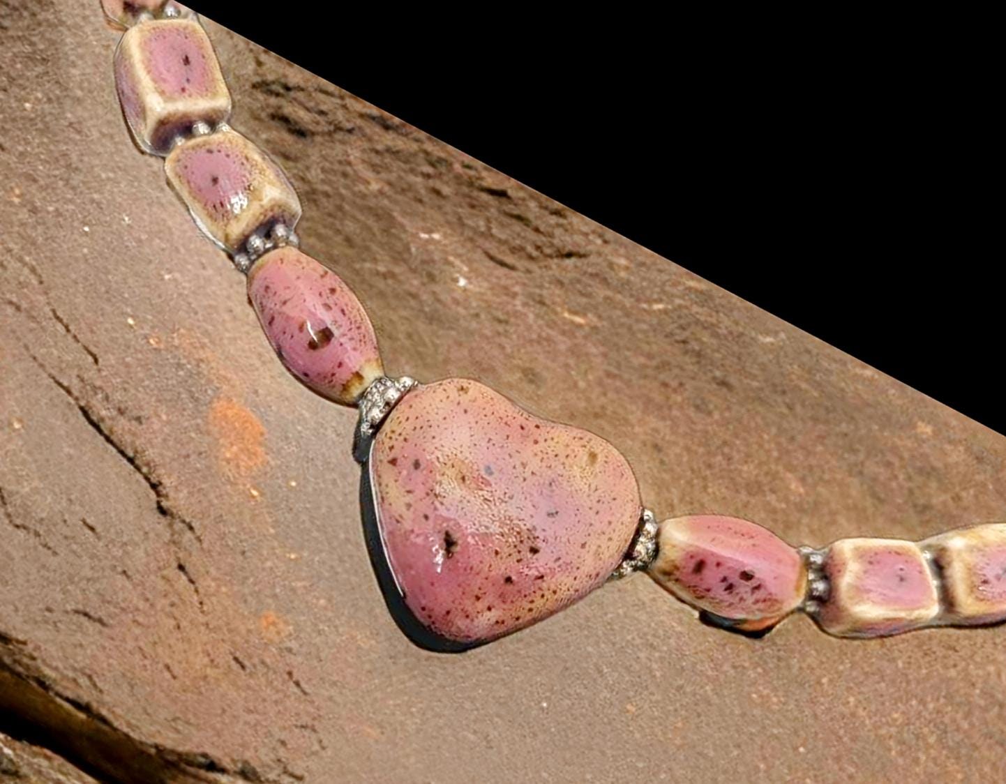 Pink Heart Porcelain Necklace