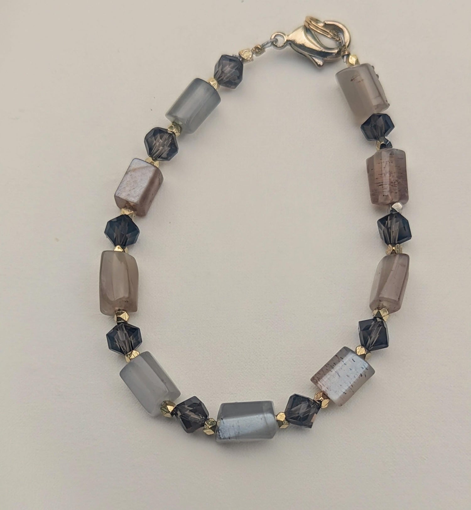 Moonstones with Bicone, Smokey Topaz Bracelet Accented in Gold.