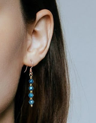 Elegant blue Apatite drop earrings with gold accents