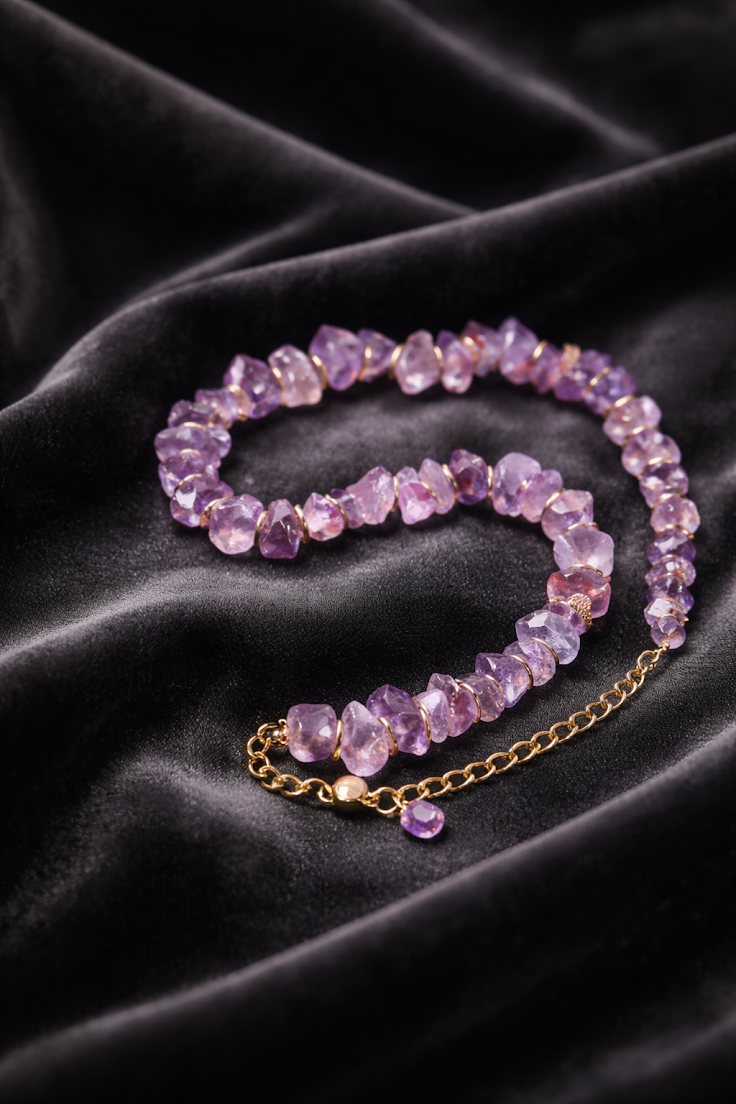 Natural Amethyst and Golden Flow Necklace