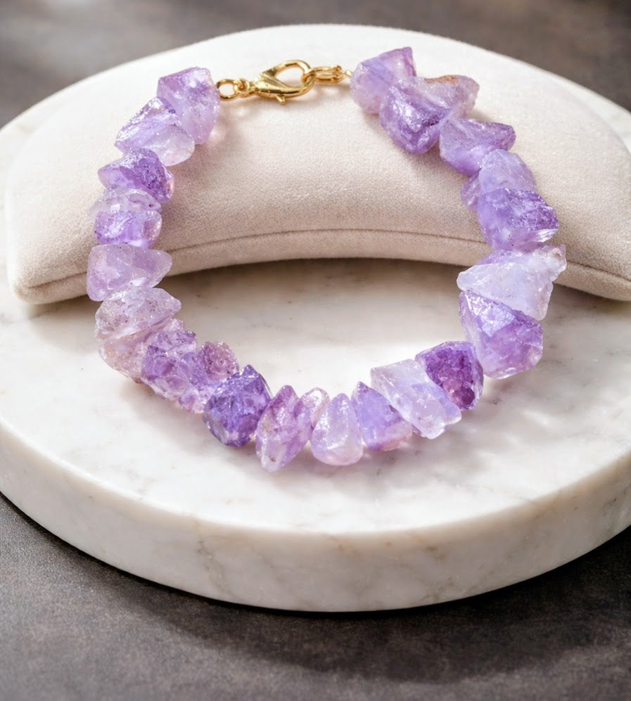 Raw Amethyst Chunk Bracelet – Natural Statement Gemstone Bracelet