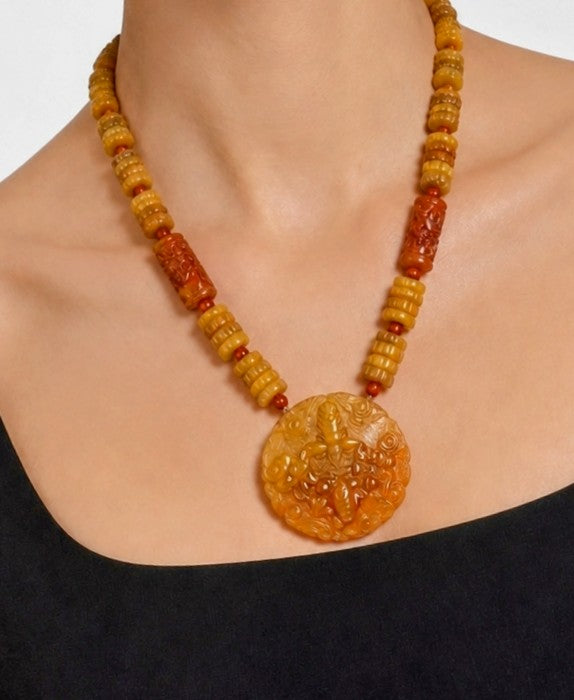 Hand-crafted Jadite Necklace with double focal beads