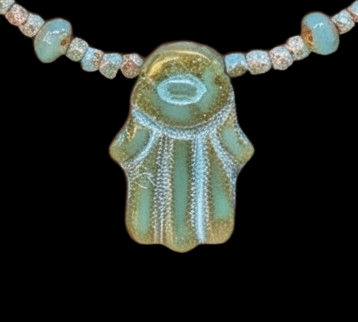 Hamza Czech Picasso Glass & Patinated Mykonos Copper Necklace
