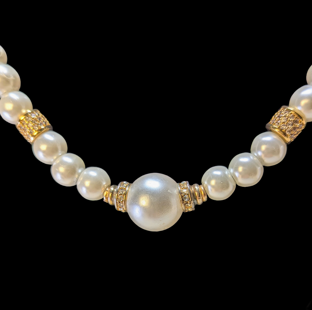 Luminous Glass Pearl & Pavé Necklace