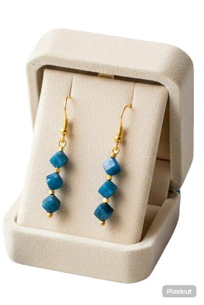 Elegant blue Apatite drop earrings with gold accents