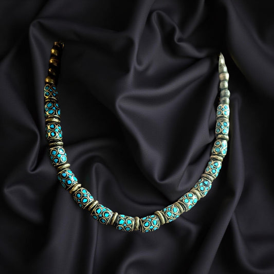 Turquoise and brass Nepali beaded necklace