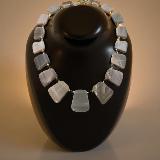 Taupe moon stone necklace accented with smoky topaz and gold.