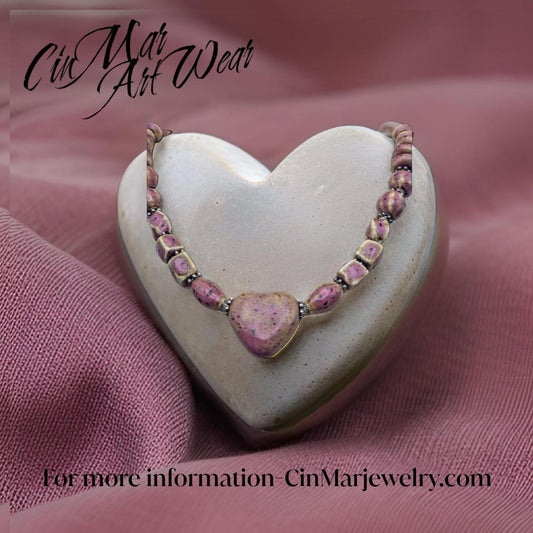 Pink Heart Porcelain Necklace