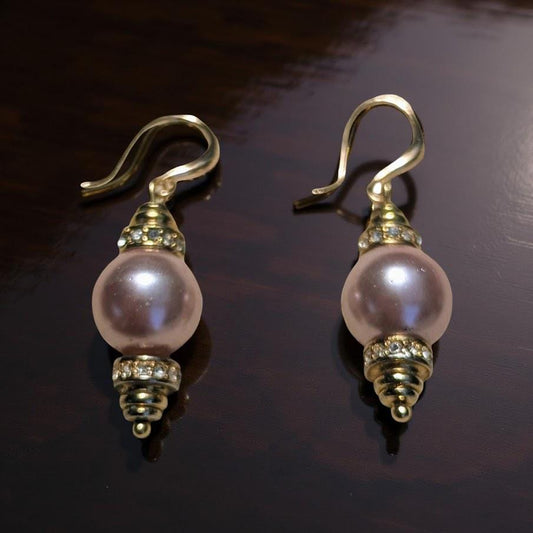 Violet pearl earrings surrounded by gold and tiny CZ's