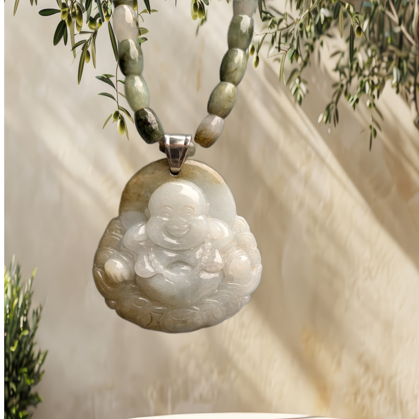 Burmese Jade Laughing Buda Necklace