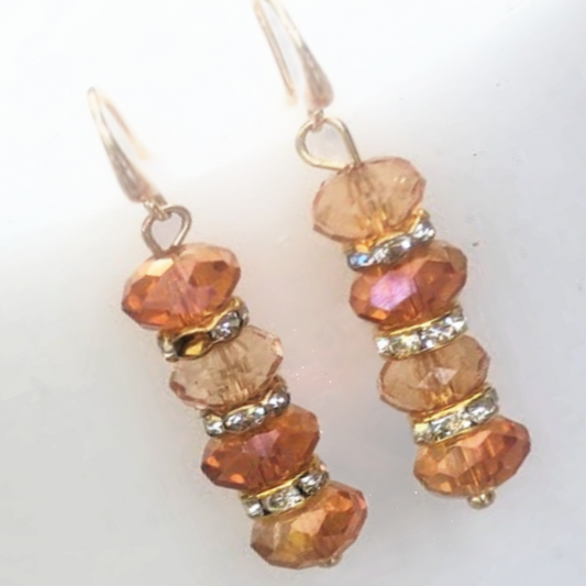 Crystal drop earrings, golden color
