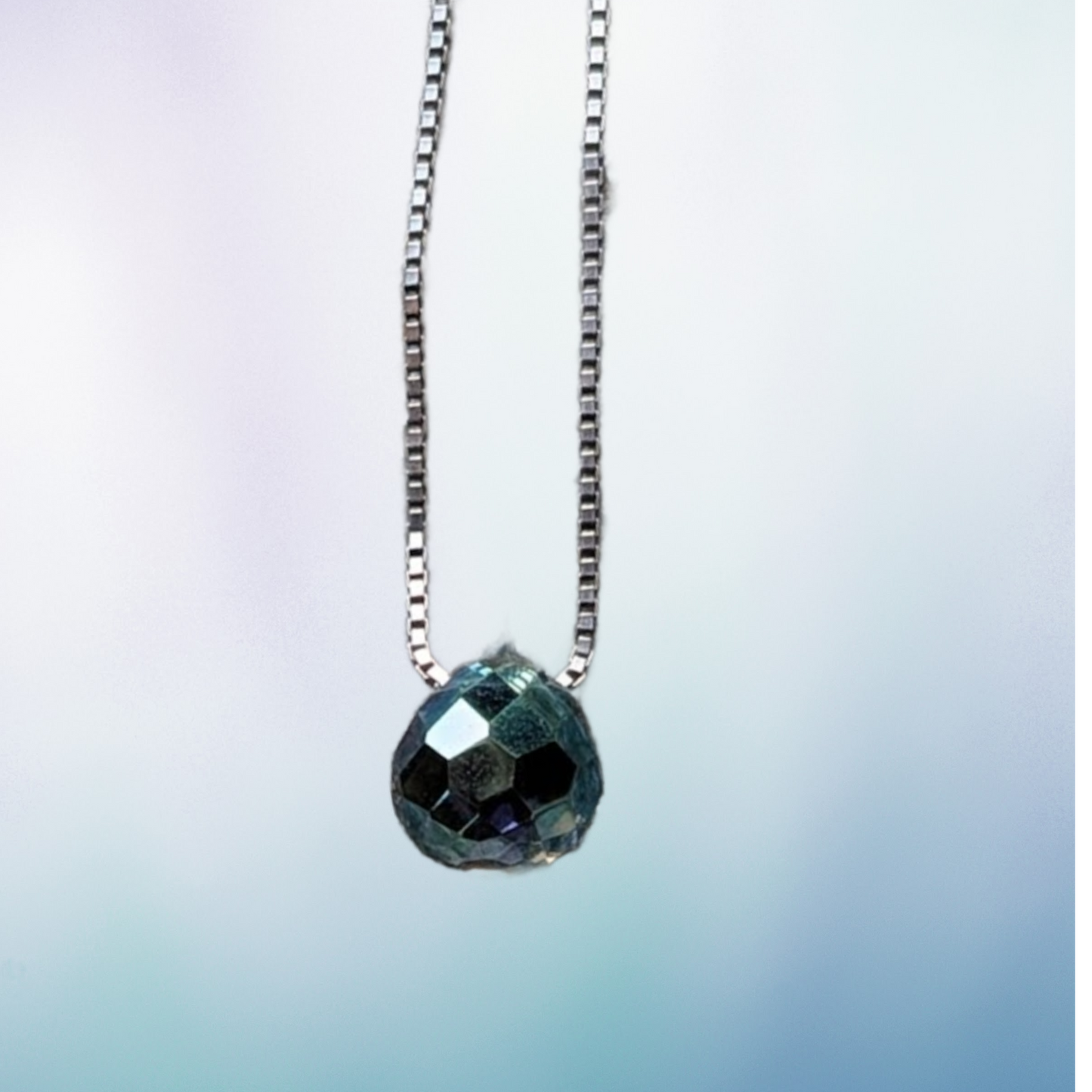 Dazzling Crystal drop on a thin, silver box lined chain