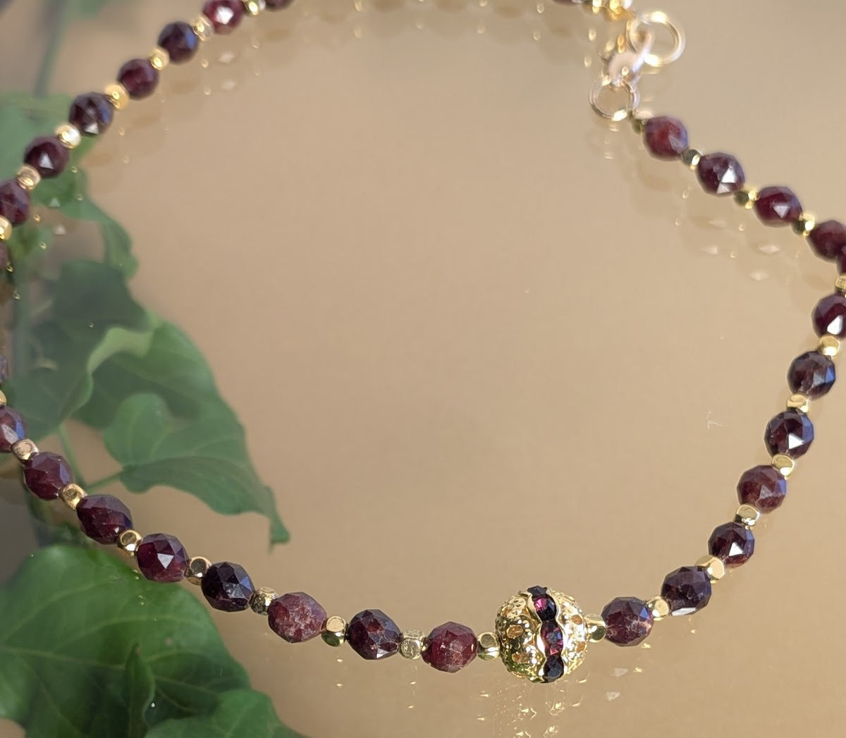 Faceted Garnet & Gold Statement Necklace – Deep Wine Red Gemstones