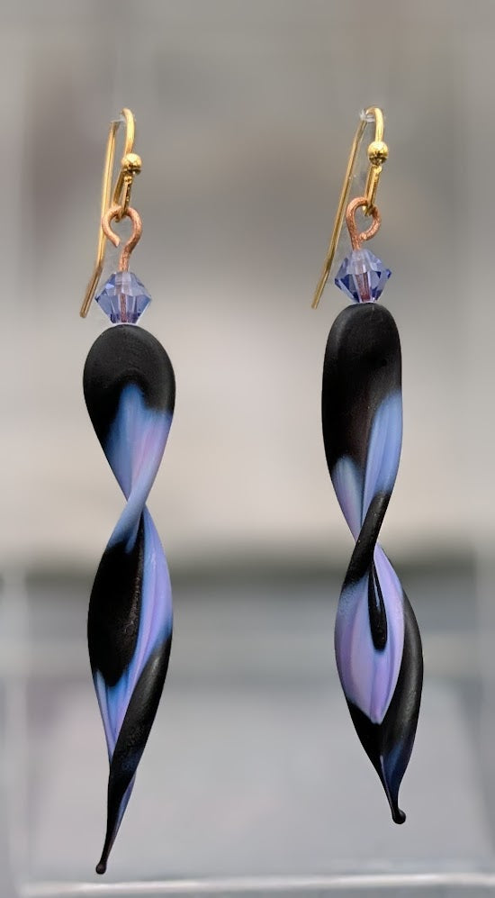 Midnight Violet Twist LampWork Drop Earrings
