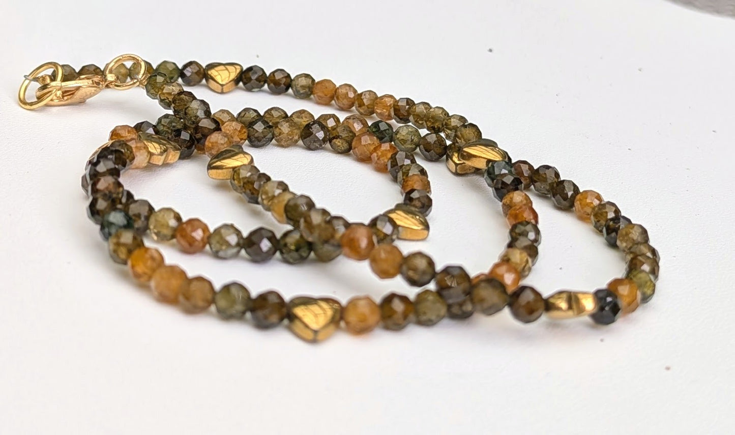 Golden Heart Tiger Eye Necklace – Faceted Gemstone Beads, 19” Elegant Earth-Tone Statement