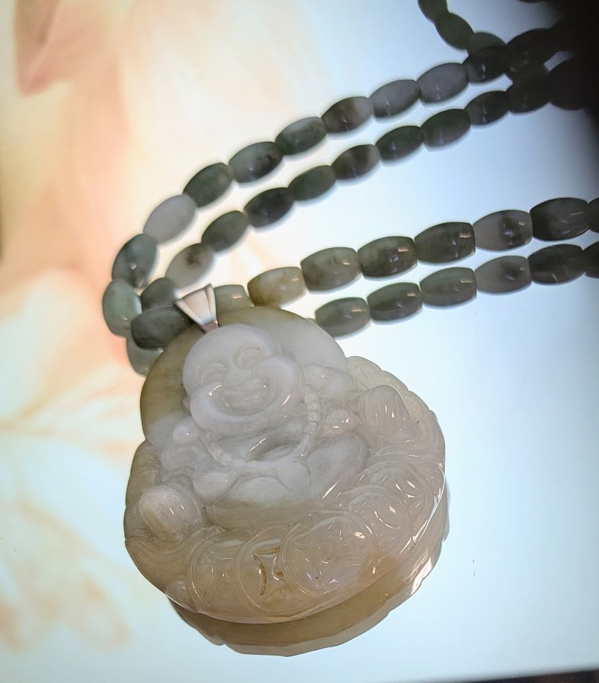 Burmese Jade Laughing Buda Necklace