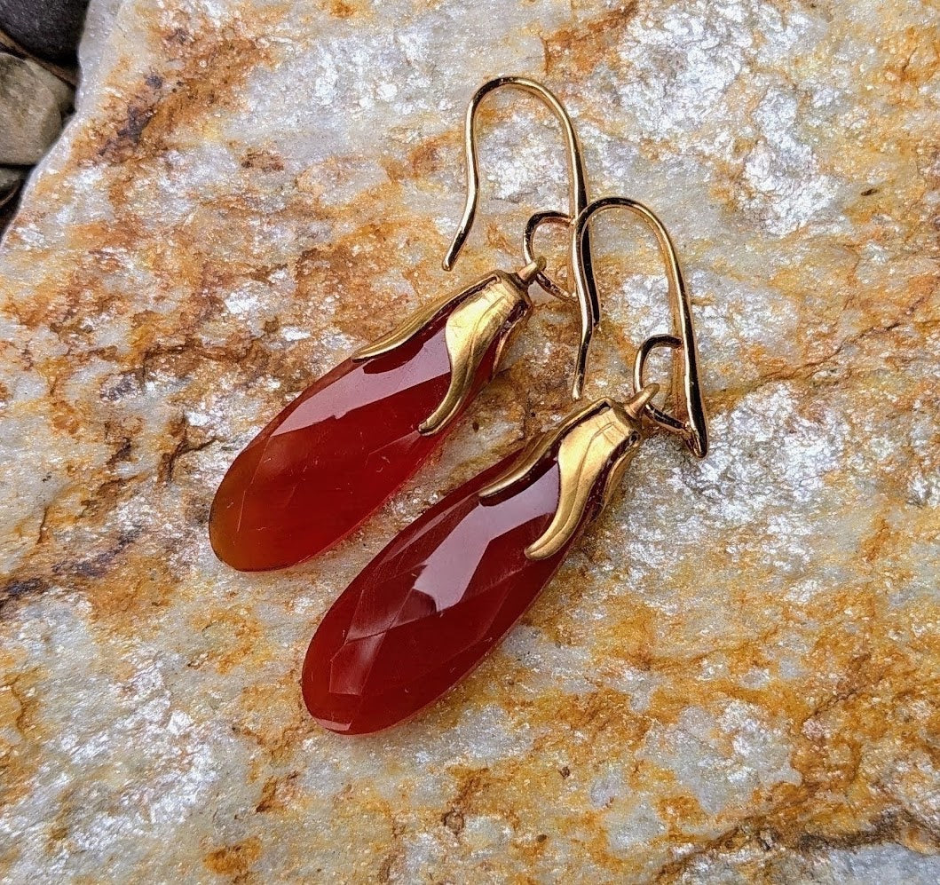 Faceted Carnelian Teardrop Earrings