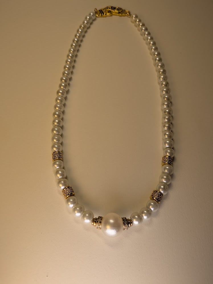 Luminous Glass Pearl & Pavé Necklace